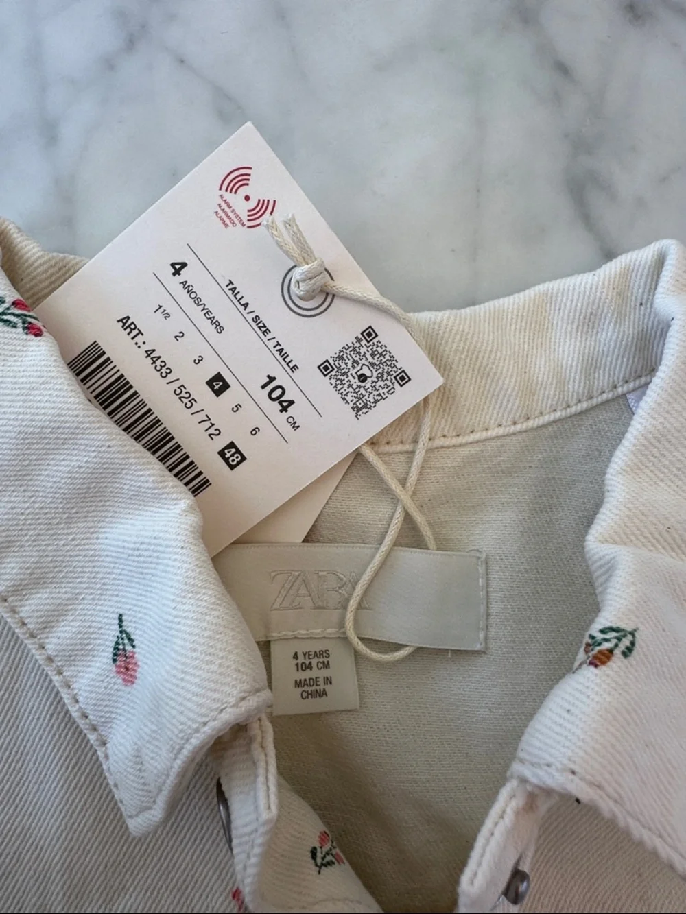 NWT ZARA Ivory Short-Sleeve Button Front Dress with Tiny Floral Embroidery 4Y